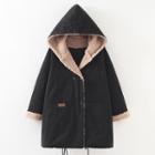 Hooded Double-breasted Coat Black - One Size