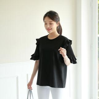 Ruffle-trim Floral-ribbon Top