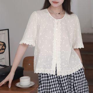 Short-sleeve Embroidered Lace Trim Blouse