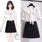 Bell-sleeve Ruffled Blouse / Mini A-line Skirt / Set