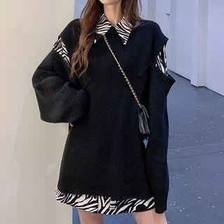 Zebra Print Shirt / Cut-out Sweater