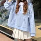 Faux Fur Trim Ear Hoodie Blue - One Size