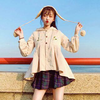 Embroidered Buttoned Hooded Jacket As Shown In Figure - 3xs