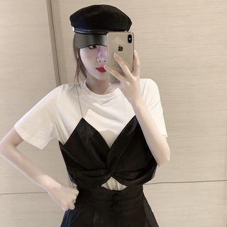 Twisted Front Mock Two Piece Short-sleeve Top As Shown In Figure - One Size