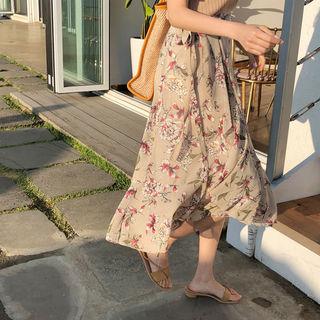 Floral Print Wrap Skirt Beige - One Size