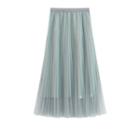 Mesh Overlay Pleated Skirt