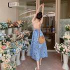 Spaghetti Strap Floral Open-back Midi A-line Dress