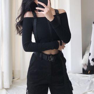 Cold-shoulder Long-sleeve Crop Top / Cropped Harem Pants