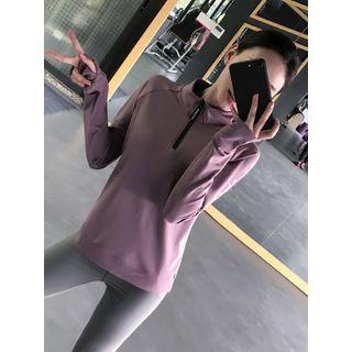 Lettering Half-zip Long-sleeve Sports T-shirt