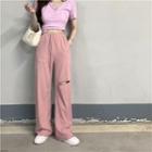 Short-sleeve T-shirt / Distressed Wide Leg Pants