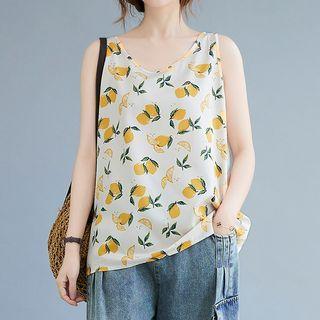 Print Sleeveless Top Top - Lemon - One Size