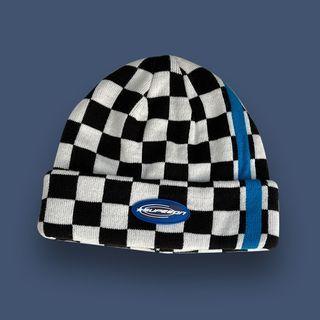 Lettering Checkerboard Knit Beanie