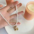 Bear Pendant Faux Pearl Necklace White - One Size
