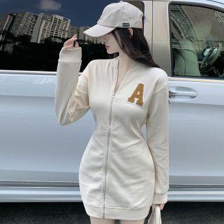 Long-sleeve Lettering Zip-up Dress