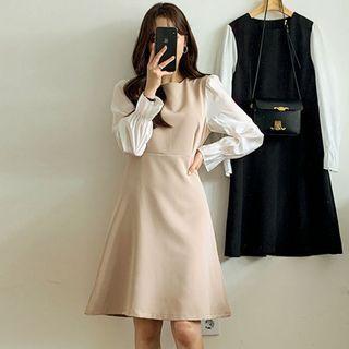 Plus Size Inset Blouse A-line Midi Dress