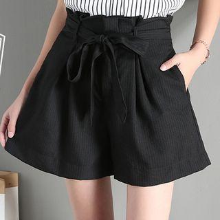 Pinstriped Tie-waist Wide-leg Shorts