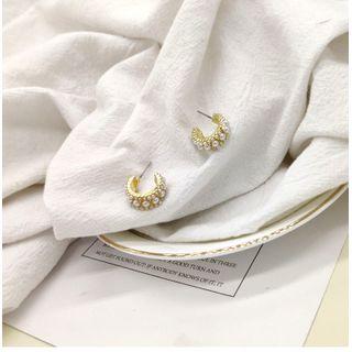 Faux Pearl Metal Open Hoop Earring 1 Pair - Gold - One Size