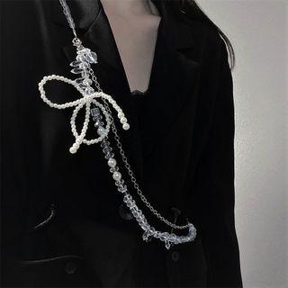 Bow Faux Crystal Faux Pearl Cross Body Chain Transparent & Silver - One Size