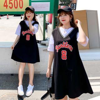 Mock Two-piece Short-sleeve Numbering Dress