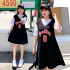 Mock Two-piece Short-sleeve Numbering Dress