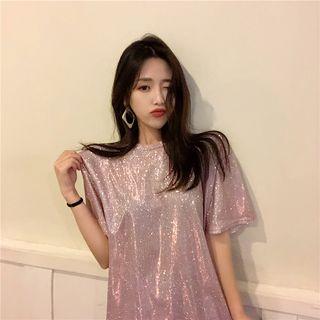 Short-sleeve Glittering Oversized T-shirt