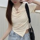 Mock Two-piece Short-sleeve Shirred Cutout T-shirt