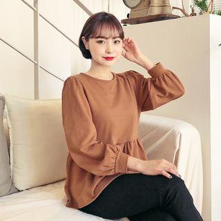 Puff-sleeve Ruffle-hem Pullover