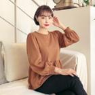 Puff-sleeve Ruffle-hem Pullover