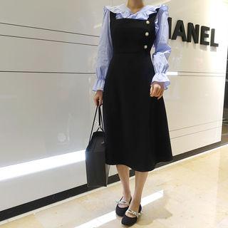 Tie-waist Button-trim Jumper Dress