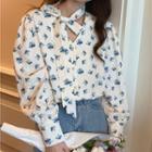Floral Blouse Blue Floral - White - One Size