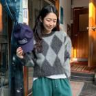 Fluffy Argyle Cropped Sweater