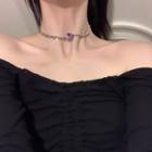 Gemstone Choker Purple Heart Rhinestone - Silver - One Size