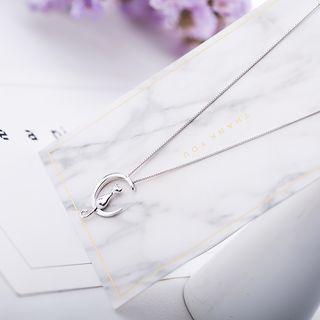 925 Sterling Silver Moon & Cat Pendant Necklace As Shown In Figure - One Size