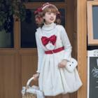 Bow Accent Fluffy A-line Jumper Dress / Crossbody Bag