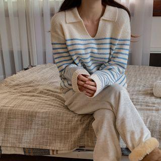Collared Marine Stripe Sweater