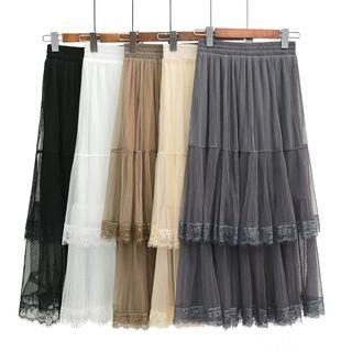 Lace-hem Mesh Layered Skirt