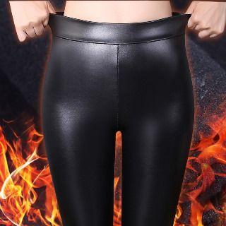 Lace Trim Faux-leather Skinny Pants