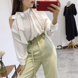 Tie-neck Cold Shoulder Blouse