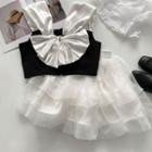 Bow Cropped Camisole Top / Mesh Mini A-line Skirt