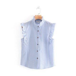 Sleeveless Striped Ruffle-trim Top