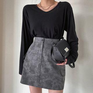 Washed A-line Cargo Miniskirt