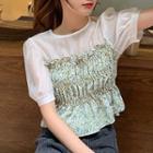 Short-sleeve Floral Panel Top