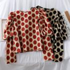 Puff-sleeve Loose-fit Dotted Blouse