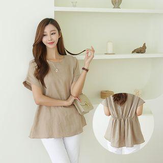 Dolman-sleeve Shirred-back Linen Top