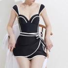 Contrast Trim Tie-side Swimdress