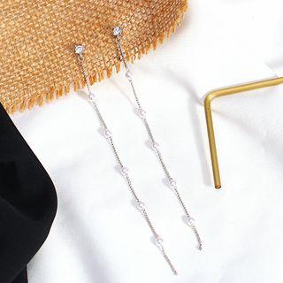 925 Sterling Silver Faux Peal Threader Earring Silver - One Size