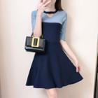 Two-tone Short-sleeve A-line Knit Dress