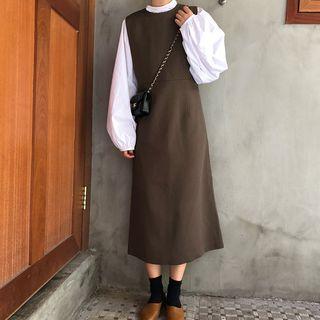 Balloon-sleeve Blouse / Sleeveless Midi A-line Dress