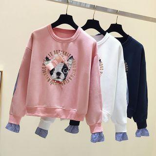 Dog Applique Mock Two-piece Pullover