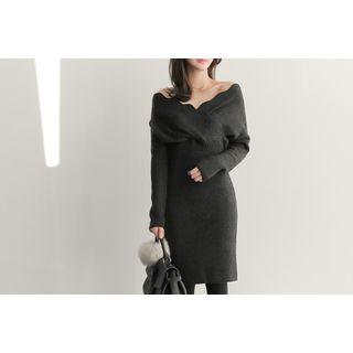 Scallop-trim Wrap-front Knit Dress